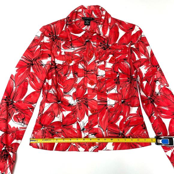 Rafaella Women’s Long Sleeve Cropped Button-Up Jacket, Red Floral, Size M - Picture 8 of 9